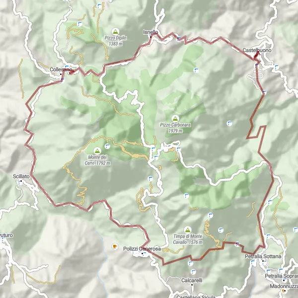 Map miniature of "The Mountainous Escape" cycling inspiration in Sicilia, Italy. Generated by Tarmacs.app cycling route planner