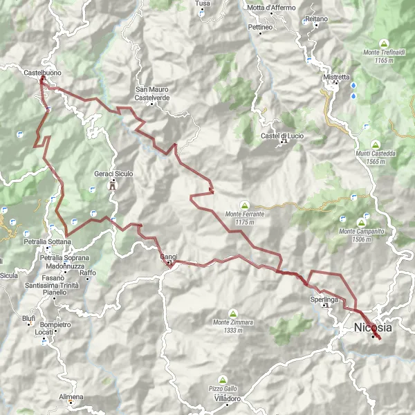 Map miniature of "The Ultimate Adventure" cycling inspiration in Sicilia, Italy. Generated by Tarmacs.app cycling route planner