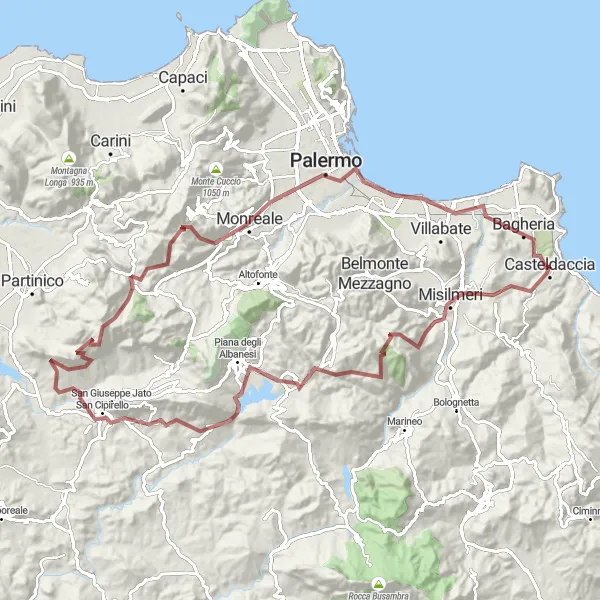 Map miniature of "Gravel Adventure through Sicilian Countryside" cycling inspiration in Sicilia, Italy. Generated by Tarmacs.app cycling route planner