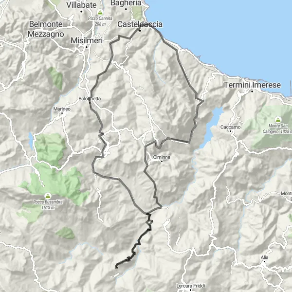 Map miniature of "Mountains and Scenic Beauty" cycling inspiration in Sicilia, Italy. Generated by Tarmacs.app cycling route planner