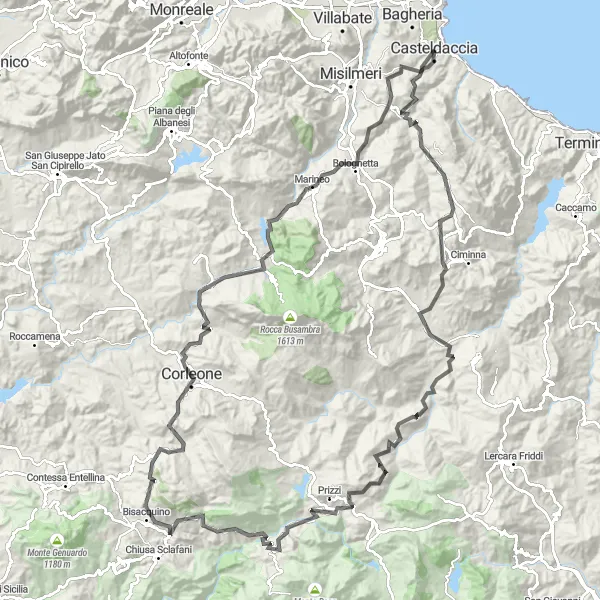 Map miniature of "Scenic Ride across Sicilian Countryside" cycling inspiration in Sicilia, Italy. Generated by Tarmacs.app cycling route planner