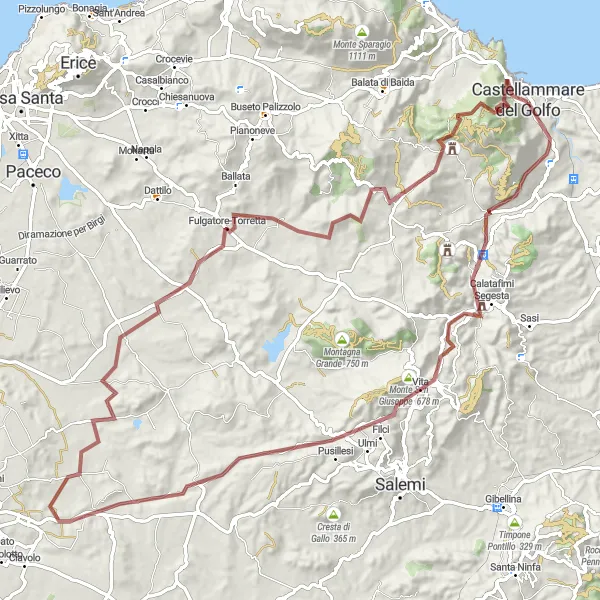 Map miniature of "Off-Road Adventure: Castello Inici" cycling inspiration in Sicilia, Italy. Generated by Tarmacs.app cycling route planner
