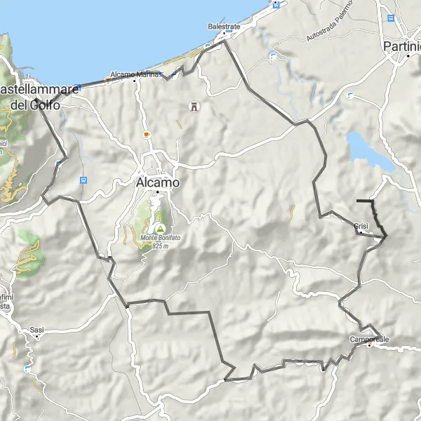 Miniatura della mappa di ispirazione al ciclismo "Castellammare del Golfo - Camporeale Road Cycling" nella regione di Sicilia, Italy. Generata da Tarmacs.app, pianificatore di rotte ciclistiche