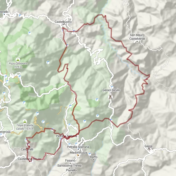 Map miniature of "Exploring the Hills of Petralia Sottana" cycling inspiration in Sicilia, Italy. Generated by Tarmacs.app cycling route planner