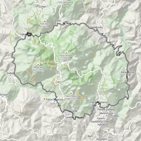 Miniatura della mappa di ispirazione al ciclismo "Giro delle Madonie" nella regione di Sicilia, Italy. Generata da Tarmacs.app, pianificatore di rotte ciclistiche