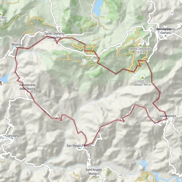 Miniatura della mappa di ispirazione al ciclismo "Giro in Gravel verso Cozzo Tondo" nella regione di Sicilia, Italy. Generata da Tarmacs.app, pianificatore di rotte ciclistiche