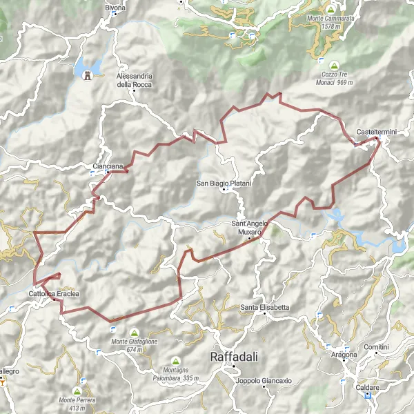 Map miniature of "Exploring Sicilian Wilderness" cycling inspiration in Sicilia, Italy. Generated by Tarmacs.app cycling route planner