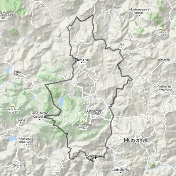 Miniatura della mappa di ispirazione al ciclismo "Avventura in Bicicletta verso Roccapalumba" nella regione di Sicilia, Italy. Generata da Tarmacs.app, pianificatore di rotte ciclistiche