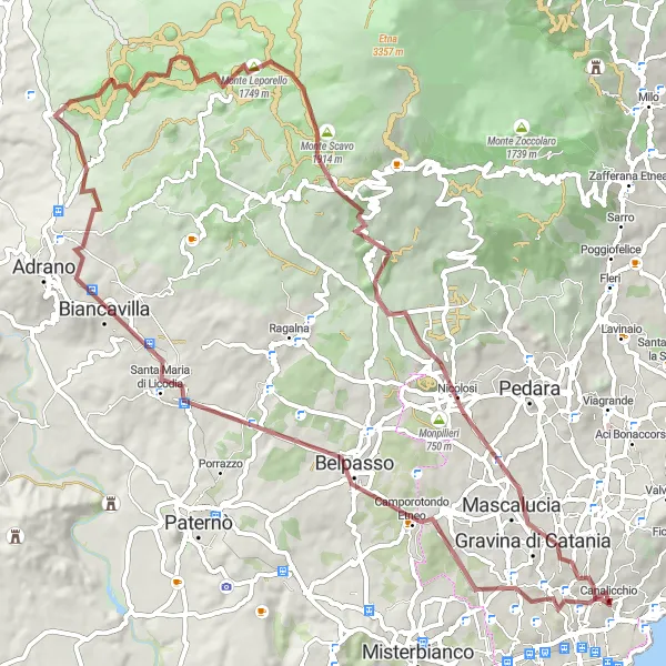 Miniatura della mappa di ispirazione al ciclismo "Tour in MTB da Catania a Monte Gallo" nella regione di Sicilia, Italy. Generata da Tarmacs.app, pianificatore di rotte ciclistiche
