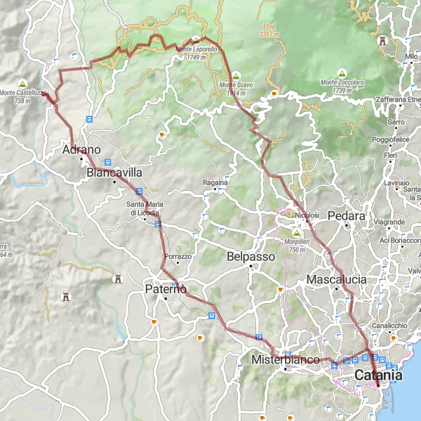 Map miniature of "Mountain Wonderland" cycling inspiration in Sicilia, Italy. Generated by Tarmacs.app cycling route planner