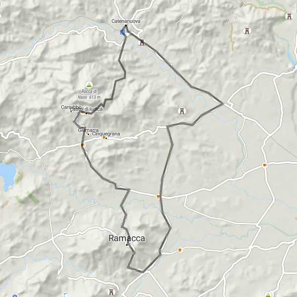 Miniatura della mappa di ispirazione al ciclismo "Giro da Catenanuova a Poggio Uccello" nella regione di Sicilia, Italy. Generata da Tarmacs.app, pianificatore di rotte ciclistiche