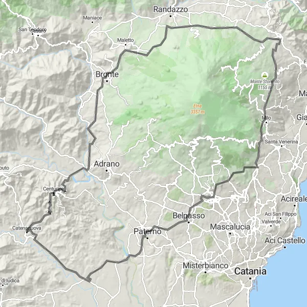 Map miniature of "Centuripe Loop" cycling inspiration in Sicilia, Italy. Generated by Tarmacs.app cycling route planner