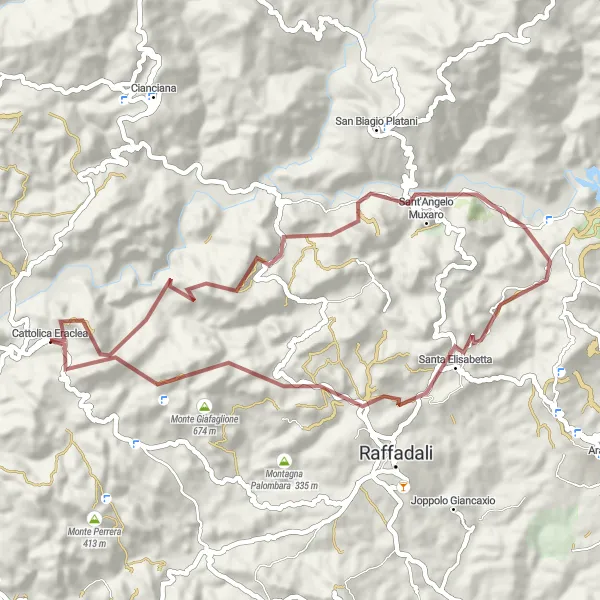 Miniatura della mappa di ispirazione al ciclismo "Avventura gravel tra le colline siciliane" nella regione di Sicilia, Italy. Generata da Tarmacs.app, pianificatore di rotte ciclistiche