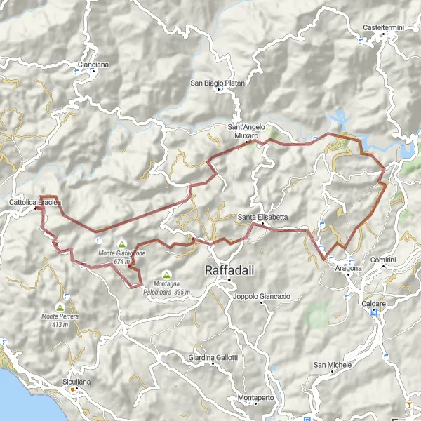 Miniatura della mappa di ispirazione al ciclismo "Gravel Monte Grotticelle" nella regione di Sicilia, Italy. Generata da Tarmacs.app, pianificatore di rotte ciclistiche