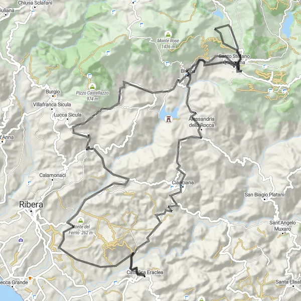 Miniatura della mappa di ispirazione al ciclismo "Road Pizzo Corvo" nella regione di Sicilia, Italy. Generata da Tarmacs.app, pianificatore di rotte ciclistiche