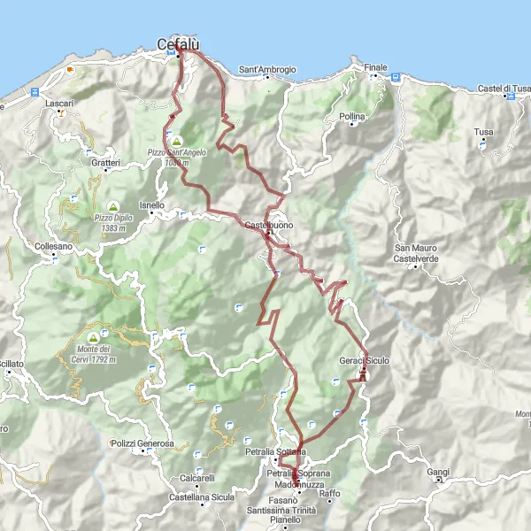 Miniatura della mappa di ispirazione al ciclismo "Tour in mountain bike attraverso Petralia Soprana" nella regione di Sicilia, Italy. Generata da Tarmacs.app, pianificatore di rotte ciclistiche