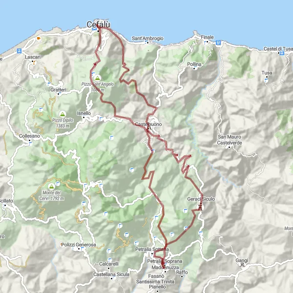 Map miniature of "Cefalù Gravel Adventure" cycling inspiration in Sicilia, Italy. Generated by Tarmacs.app cycling route planner