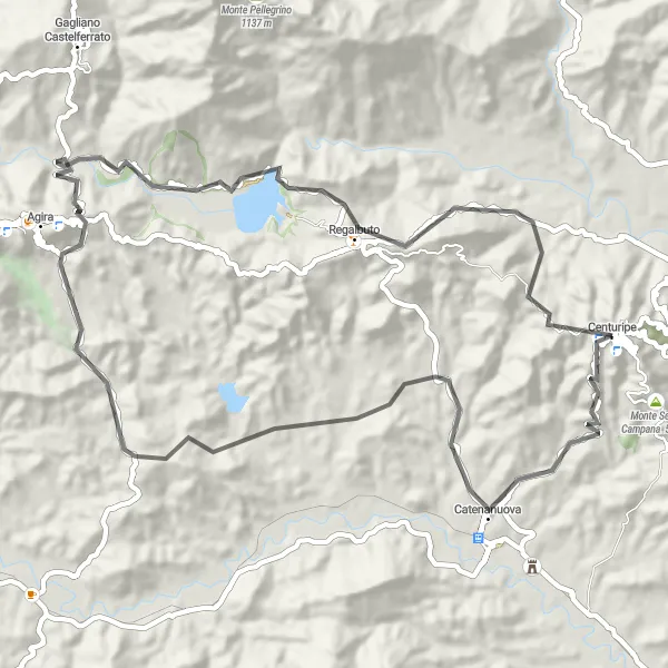 Map miniature of "Cycling through History: Castello Medioevale" cycling inspiration in Sicilia, Italy. Generated by Tarmacs.app cycling route planner