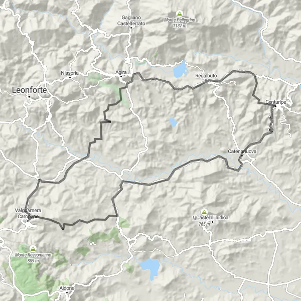 Map miniature of "The Beauty of Centuripe" cycling inspiration in Sicilia, Italy. Generated by Tarmacs.app cycling route planner