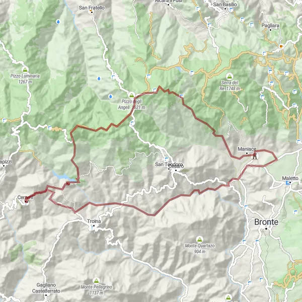 Map miniature of "The Gravel Wonders of Cerami" cycling inspiration in Sicilia, Italy. Generated by Tarmacs.app cycling route planner