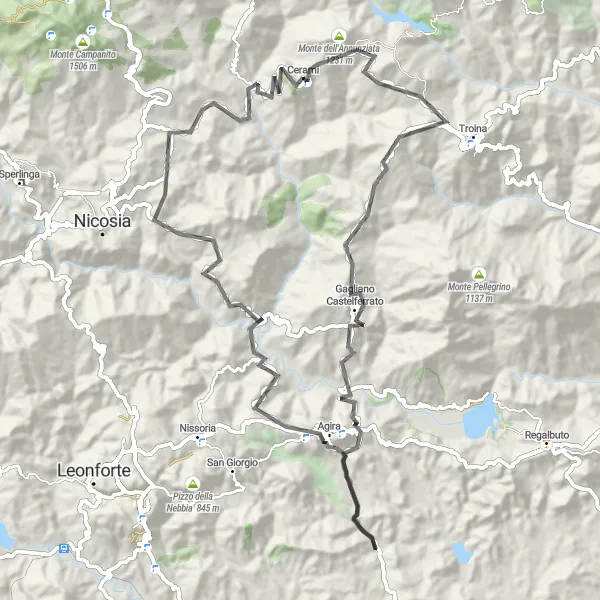 Map miniature of "The Road Explorer" cycling inspiration in Sicilia, Italy. Generated by Tarmacs.app cycling route planner