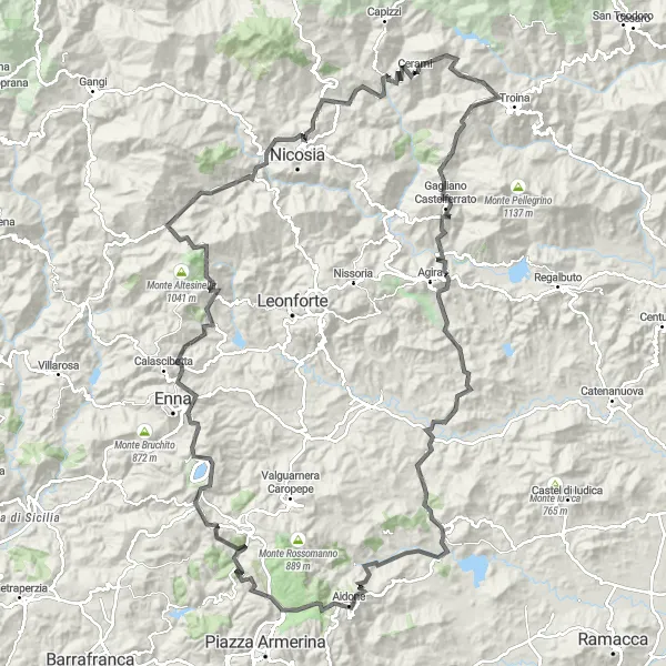 Miniatura della mappa di ispirazione al ciclismo "Giro in bicicletta intorno a Cerami" nella regione di Sicilia, Italy. Generata da Tarmacs.app, pianificatore di rotte ciclistiche