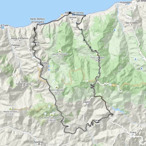 Miniatura della mappa di ispirazione al ciclismo "Percorso ciclistico tra i monti vicino a Cerami" nella regione di Sicilia, Italy. Generata da Tarmacs.app, pianificatore di rotte ciclistiche