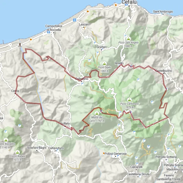 Map miniature of "The Gravel Loop - Hidden Gems of Cerda" cycling inspiration in Sicilia, Italy. Generated by Tarmacs.app cycling route planner