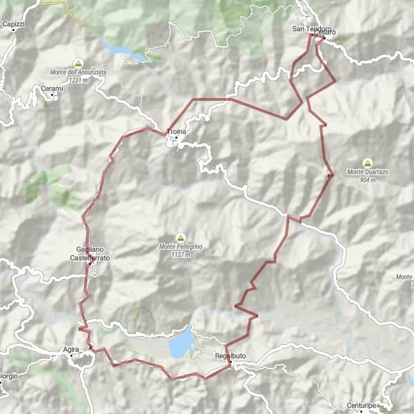 Map miniature of "Mountain Solitude" cycling inspiration in Sicilia, Italy. Generated by Tarmacs.app cycling route planner