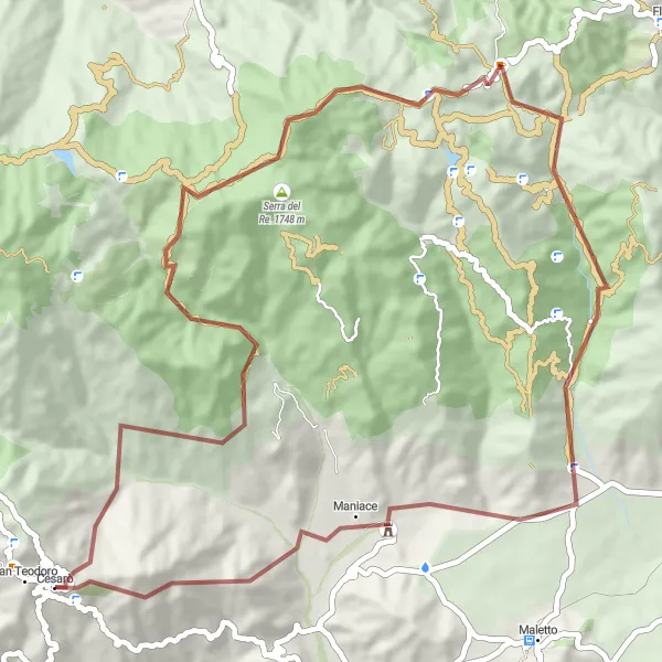 Miniatura della mappa di ispirazione al ciclismo "Esplorazione delle Montagne siciliane in Gravel" nella regione di Sicilia, Italy. Generata da Tarmacs.app, pianificatore di rotte ciclistiche