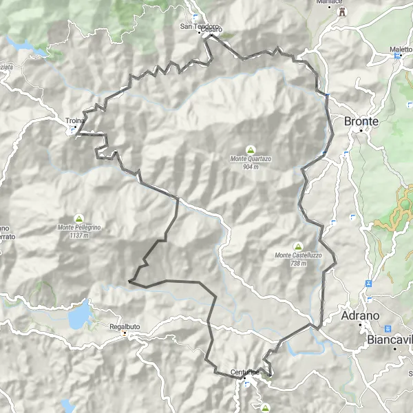 Miniatura della mappa di ispirazione al ciclismo "Tour su strada da Cesarò a Borgo Salvatore Giuliano" nella regione di Sicilia, Italy. Generata da Tarmacs.app, pianificatore di rotte ciclistiche