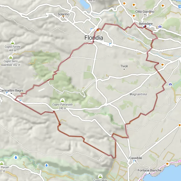 Map miniature of "Città Giardino Gravel Challenge" cycling inspiration in Sicilia, Italy. Generated by Tarmacs.app cycling route planner