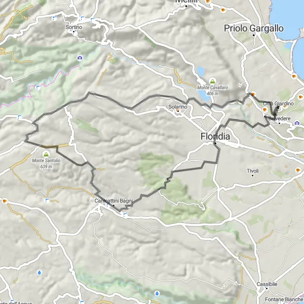 Map miniature of "Città Giardino - Road Cycling Route" cycling inspiration in Sicilia, Italy. Generated by Tarmacs.app cycling route planner