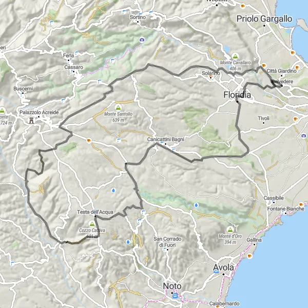 Map miniature of "Hilltop Adventure" cycling inspiration in Sicilia, Italy. Generated by Tarmacs.app cycling route planner