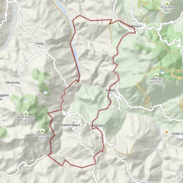Map miniature of "Gravel Adventure: Scillato Loop" cycling inspiration in Sicilia, Italy. Generated by Tarmacs.app cycling route planner