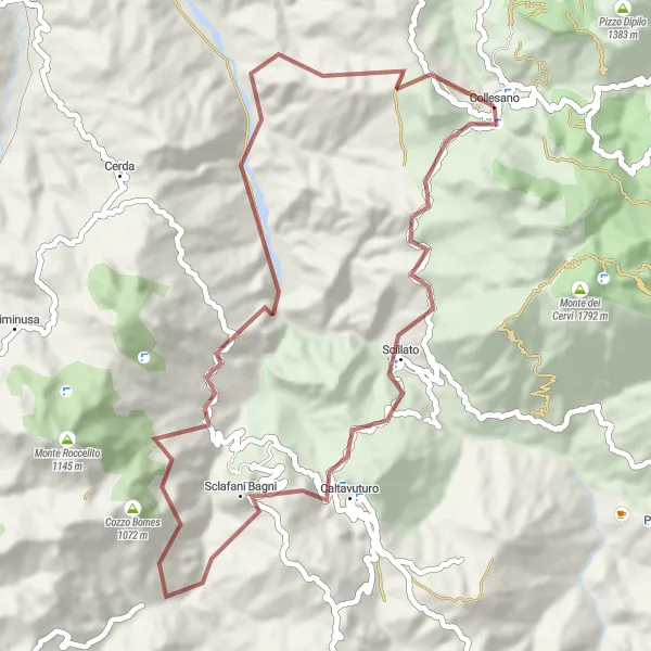 Map miniature of "Gravel Adventure in the Scenic Countryside" cycling inspiration in Sicilia, Italy. Generated by Tarmacs.app cycling route planner