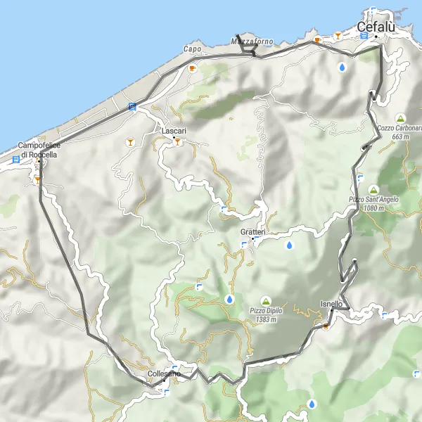 Map miniature of "Monte d' Oro Circuit" cycling inspiration in Sicilia, Italy. Generated by Tarmacs.app cycling route planner