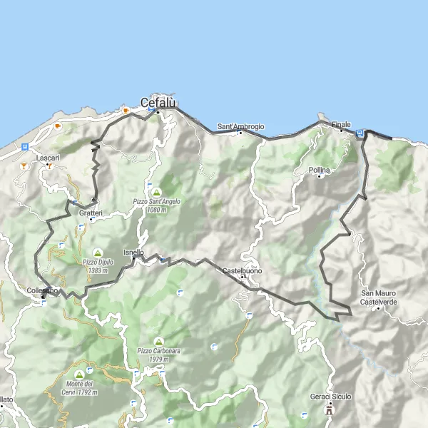 Map miniature of "The Adventure in the Hilly Countryside" cycling inspiration in Sicilia, Italy. Generated by Tarmacs.app cycling route planner