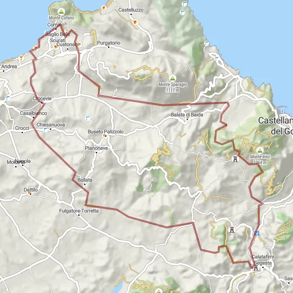 Map miniature of "The Ultimate Gravel Adventure: Conquering Untamed Peaks" cycling inspiration in Sicilia, Italy. Generated by Tarmacs.app cycling route planner