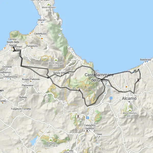 Map miniature of "The Cultural Delights of Northwest Sicily" cycling inspiration in Sicilia, Italy. Generated by Tarmacs.app cycling route planner