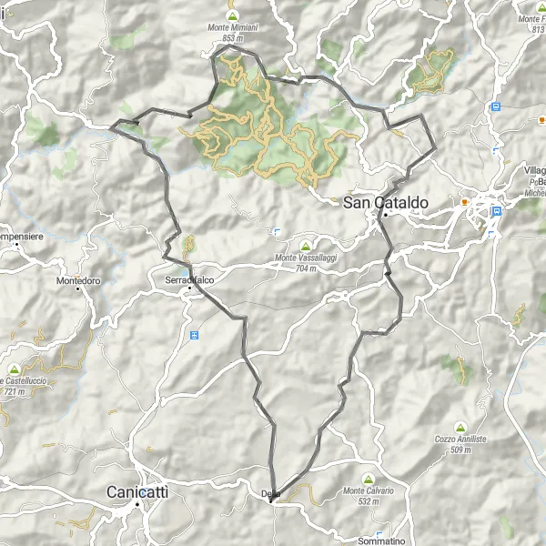 Map miniature of "Monte Agnelleria and Cozzo della Camicia Loop" cycling inspiration in Sicilia, Italy. Generated by Tarmacs.app cycling route planner