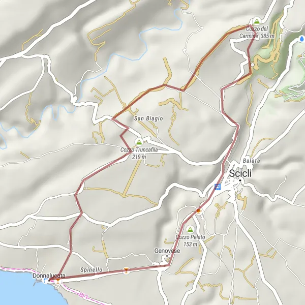 Map miniature of "Donnalucata Gravel Adventure" cycling inspiration in Sicilia, Italy. Generated by Tarmacs.app cycling route planner