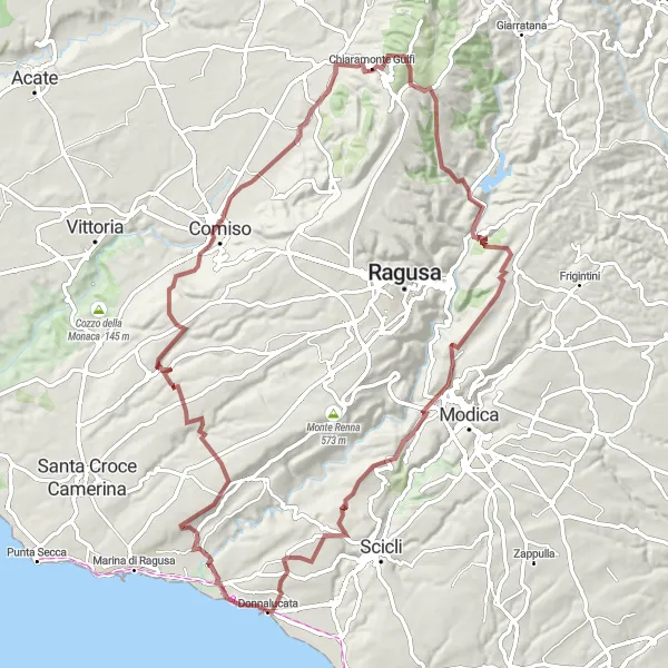 Map miniature of "Donnalucata Gravel Adventure" cycling inspiration in Sicilia, Italy. Generated by Tarmacs.app cycling route planner