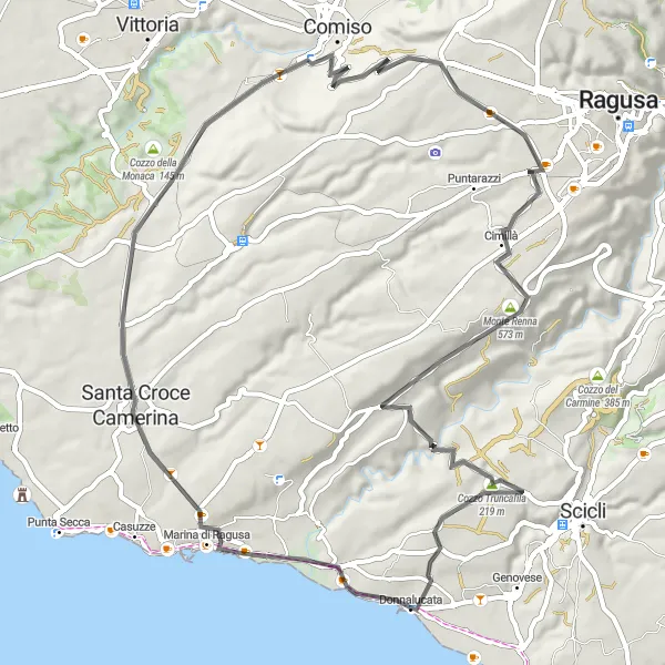 Miniatura della mappa di ispirazione al ciclismo "Giro in Bicicletta lungo la Costa Siciliana" nella regione di Sicilia, Italy. Generata da Tarmacs.app, pianificatore di rotte ciclistiche