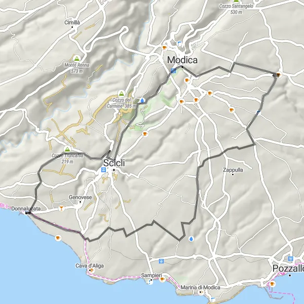 Map miniature of "Donnalucata to Modica Challenge" cycling inspiration in Sicilia, Italy. Generated by Tarmacs.app cycling route planner
