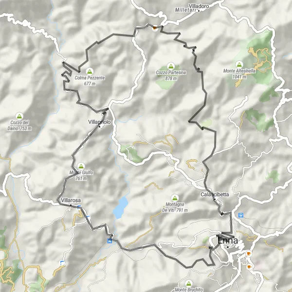 Map miniature of "Sicilian Countryside" cycling inspiration in Sicilia, Italy. Generated by Tarmacs.app cycling route planner