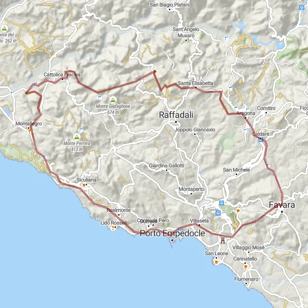 Map miniature of "Gravel Mountain Challenge" cycling inspiration in Sicilia, Italy. Generated by Tarmacs.app cycling route planner