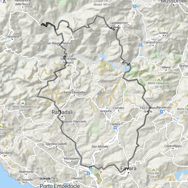 Map miniature of "Climbing the Sicilian Peaks" cycling inspiration in Sicilia, Italy. Generated by Tarmacs.app cycling route planner