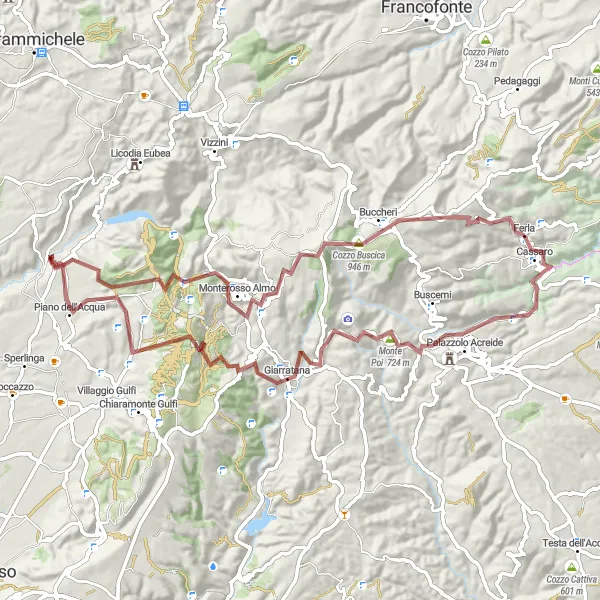Miniatura della mappa di ispirazione al ciclismo "Gravel Monte Lauro Loop da Ferla" nella regione di Sicilia, Italy. Generata da Tarmacs.app, pianificatore di rotte ciclistiche
