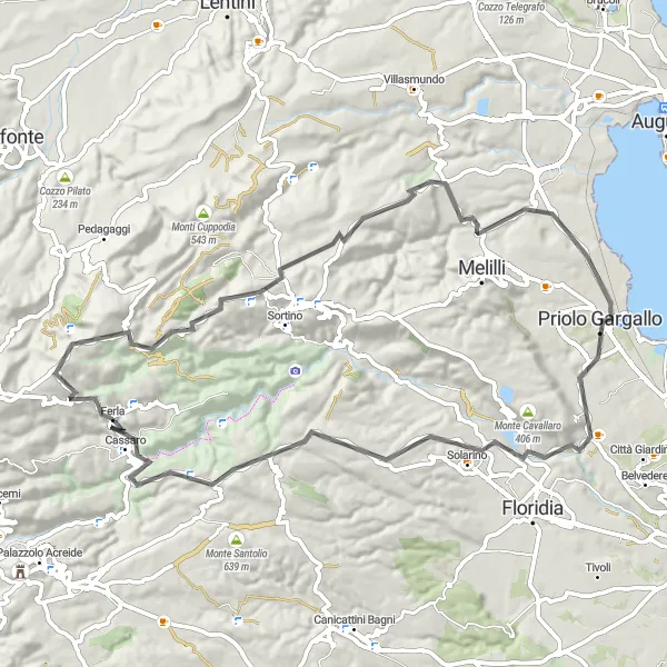 Map miniature of "The Monte Cugni Challenge" cycling inspiration in Sicilia, Italy. Generated by Tarmacs.app cycling route planner